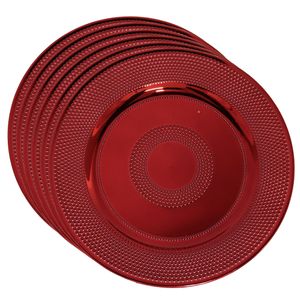 Set van 6x stuks kerstdiner onderborden rond rood glimmend 33 cm