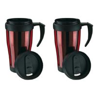 Set van 3x stuks thermosbeker/warmhoudbeker rood/zwart 400 ml - thumbnail