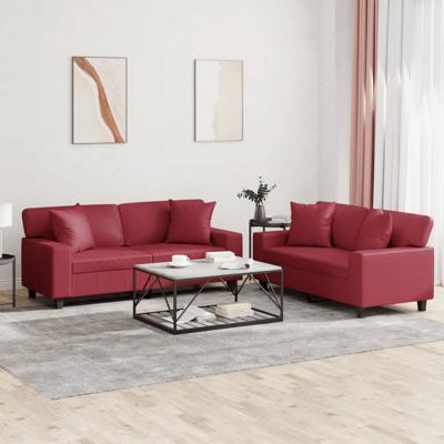 2-delige Loungeset met kussens kunstleer wijnrood