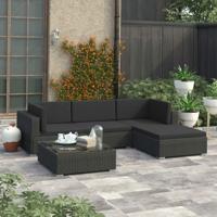 5-delige Loungeset met kussens poly rattan zwart