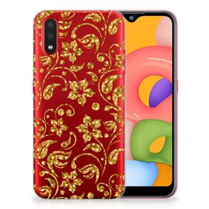 Samsung Galaxy A01 TPU Case Gouden Bloemen