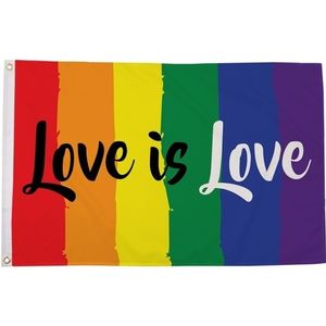 LGBT vlag in regenboogkleuren 90 x 150 cm Love is Love verticaal   -