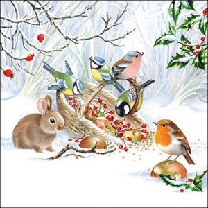 40x stuks diner/lunch servetten 33 x 33 cm winter konijn en vogels