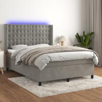 Boxspring met matras en LED fluweel lichtgrijs 140x200 cm