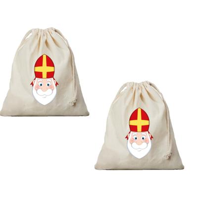 Cadeautasje Sinterklaas - 4x - strooizak met sluitkoort - pepernoten zak - katoen Cadeautasje Sinterklaas - 4x - strooizak met sluitkoort - pepernoten zak - katoen