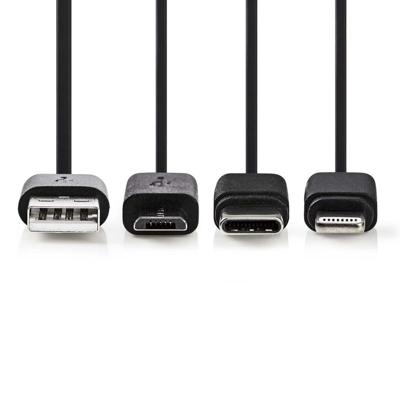 Nedis ccgp60620bk10 3-in-1 sync and charge-kabel usb-a male - micro b male / type-c male / apple lightning 8-pins male 1,0 m zwart
