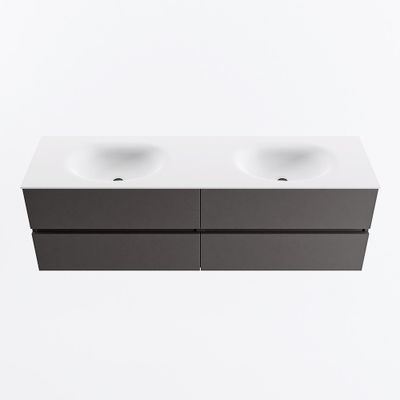 MONDIAZ VICA 160cm badmeubel onderkast Dark Grey 4 lades. Wastafel MOON dubbel 2 kraangaten, kleur Talc.