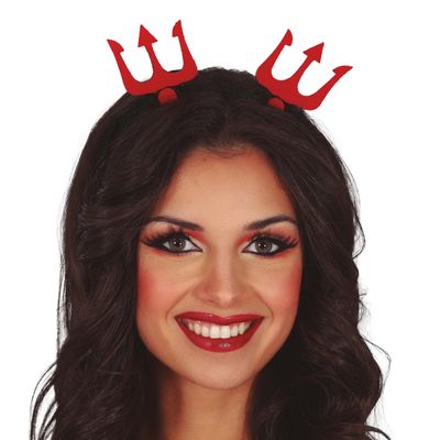 Halloween diadeem - duivel hoorntjes - drietand - one size - rood