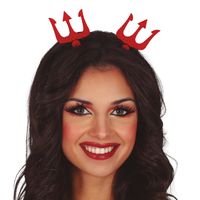 Halloween diadeem - duivel hoorntjes - drietand - one size - rood