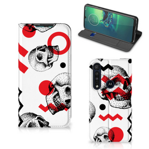 Mobiel BookCase Motorola G8 Plus Skull Red