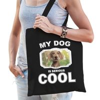 Katoenen tasje my dog is serious cool zwart - Weimaraner  honden cadeau tas - thumbnail