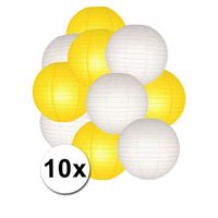 Feestartikelen lampionnen geel/witte 10x - thumbnail