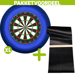 Lena Professional Dartbord +  Dartmat 90*300 incl oche + Dartbordverlichting Deluxe XL Blauw