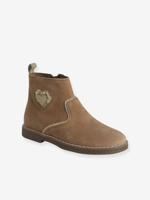 Leren boots voor meisjes en hartjes uit de VERTBAUDET kleutercollectie kameel
