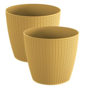 Plantenpot voor buiten - Set van 2x stuks - mosterdgeel - kunststof - D16 x H14 cm - Stijlvol