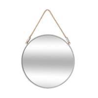 Spiegel/wandspiegel rond D38 cm metaal grijs met touw - Spiegels