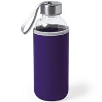 Waterfles/drinkfles Bidon - met softshell bescherm hoes - paars - glas - 420 ml - Sportfles - thumbnail