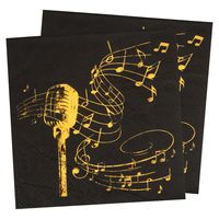 Muziek thema feest servetten - 40x stuks - 25 x 25 cm - papier - zwart/goud - thumbnail