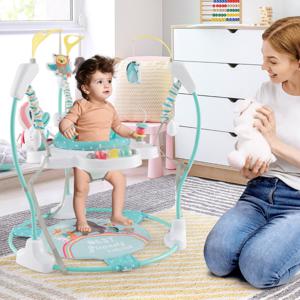 Wipstoeltje voor Baby's met 3 Verstelbare Hoogtes & 9 Speeltjes & Muziek & Licht 360° Draaibare Zitting voor Baby's Vanaf 6 Maanden Blauw