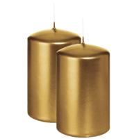 Cilinderkaars/stompkaars - 2x - metallic goud - 6 x 8 cm - 29 branduren