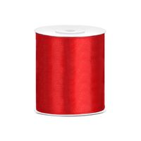 1x Satijnlint rood rol 10 cm x 25 meter cadeaulint verpakkingsmateriaal - Cadeaulinten