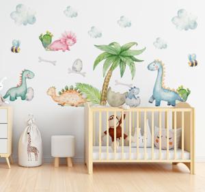 Schattige aquarel dinosaurussen Muursticker kinderkamer