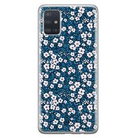 Samsung Galaxy A71 siliconen hoesje - Bloemen blauw