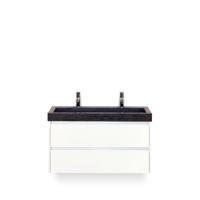 Dante Badmeubelset 100 cm - Wit Hoogglans - Wastafel Hardsteen Wit Lucca 2 kraangaten