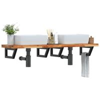 Badkamer wandschap staal en massief acaciahout