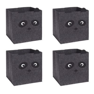 4x stuks opbergmand vilt kinderkamer - dieren thema panda - 32 x 32 x 32 cm