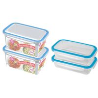 4x Voedsel plastic bewaarbakjes 0,5 en 2,5 liter transparant/blauw - Vershoudbakjes - thumbnail