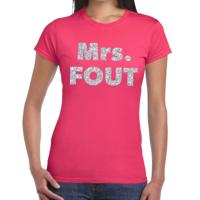 Verkleed t-shirt voor dames - Mrs. Fout - zilver glitter - roze - foute party kleding