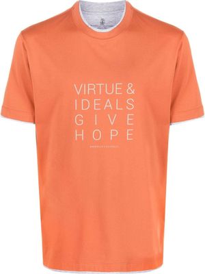 Brunello Cucinelli t-shirt à slogan imprimé - Orange