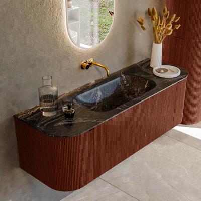 Badmeubel Mondiaz Kurve-Dlux | 140 cm cm | Meubelkleur Ruby | Wastafelkleur Lava | Solid surface | Wasbak midden spoelbak | Zonder kraangat(en)