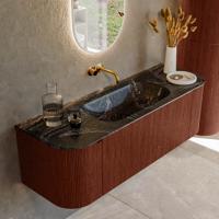 Badmeubel Mondiaz Kurve-Dlux | 140 cm cm | Meubelkleur Ruby | Wastafelkleur Lava | Solid surface | Wasbak midden spoelbak | Zonder kraangat(en)