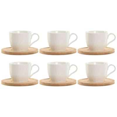 Set van 6 kopjes met schotel Home ESPRIT Wit Natuurlijk Bamboe Porselein 220 ml