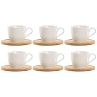 Set van 6 kopjes met schotel Home ESPRIT Wit Natuurlijk Bamboe Porselein 220 ml