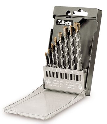 Beta Set steenboren, korte uitvoering vervaardigd uit gefreesd staal met hardmetalen snijplaten (art. 417) in kistje 417/SP8 - 004170100