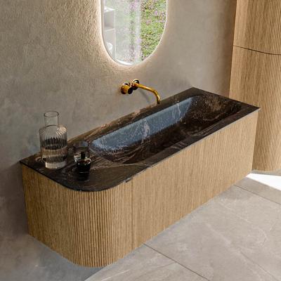 Badmeubel Mondiaz Kurve-Dlux | 125 cm | Meubelkleur Oak | Wastafelkleur Lava | Solid surface | Rechts spoelbak | Zonder kraangat(en)
