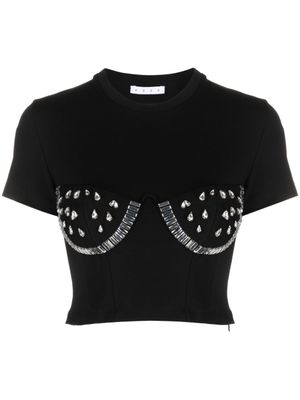 AREA t-shirt à ornements en cristal - Noir