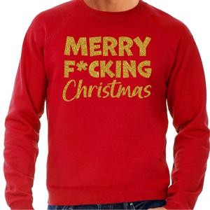 Foute Kersttrui/sweater voor heren - Merry F*cking Christmas - rood - glitter goud