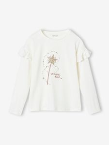 Meisjes-T-shirt met ruches en glitter toverstaf ecru