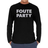 Long sleeve t-shirt zwart met Foute party zilver glitter bedrukking voor heren 2XL  -