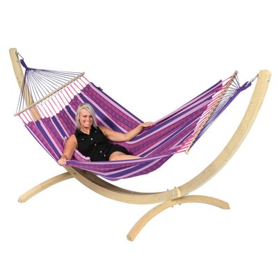 Hangmat met Standaard Tweepersoons 'Wood & Lazy' Love - Paars - Colombiaanse, Spreidstang - 180 kg - Tropilex