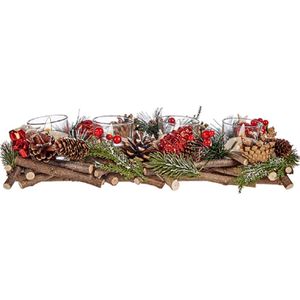 Kerst thema kaarsenhouder ornament red/green nature 40 x 16 x 8 cm