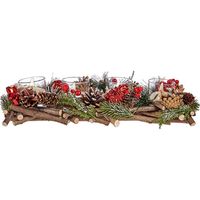 Kerst thema kaarsenhouder ornament red/green nature 40 x 16 x 8 cm