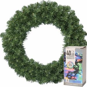 Kerstkrans groen 60 cm incl. verlichting gekleurd 4m