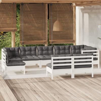 9-delige Loungeset met kussens massief grenenhout wit