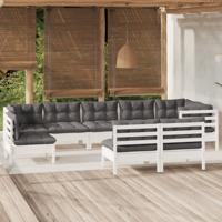 9-delige Loungeset met kussens massief grenenhout wit
