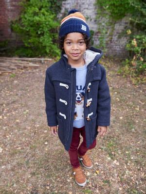 Dufflejas voor jongens van wollen stof met sherpavoering gemêleerd grijs